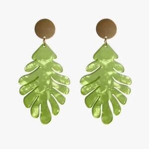 Francesca's Palm Leaf Acrylic Drop Earrings Lime Green Chunky Tropical Earrings